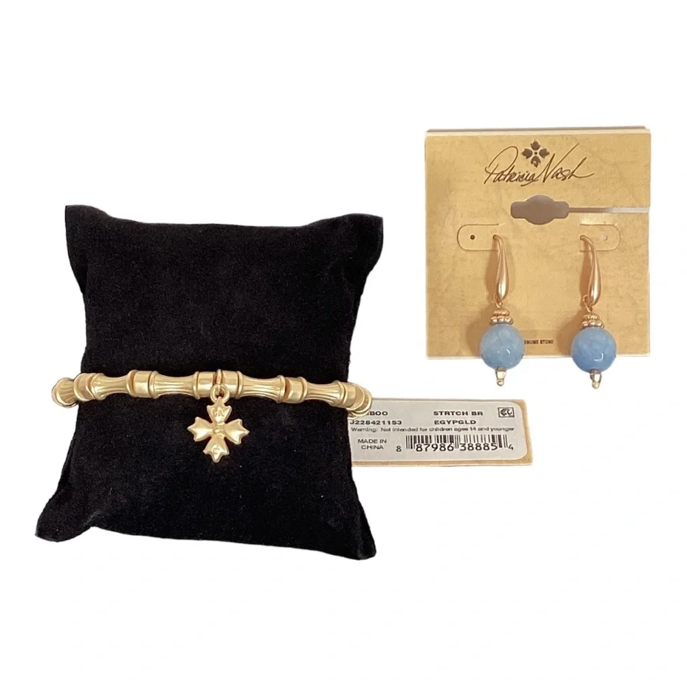 Patricia Nash Egyptian Gold Tone Bamboo Link Stretch Bracelet - Picture 7 of 10